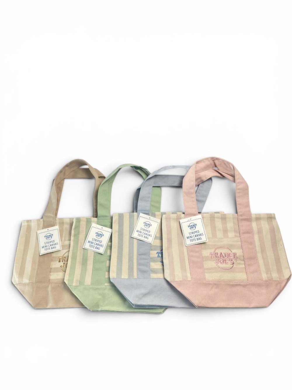 Trader Joe’s Viral Striped Mini Tote Canvas Bag Pastel Set of 4-NWT